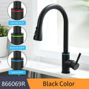 Matte black brass led kitchen faucet with color changing water tap