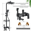 Matte black brass shower faucet set with shelf bathroom rainfall tap