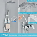 Matte black brass shower faucet set with shelf bathroom rainfall tap