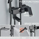 Matte black brass shower faucet set with shelf bathroom rainfall tap