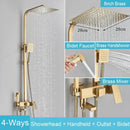 Matte black brass shower faucet set with shelf bathroom rainfall tap
