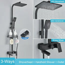 Matte black brass shower faucet set with shelf bathroom rainfall tap