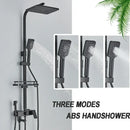 Matte black brass shower faucet set with shelf bathroom rainfall tap