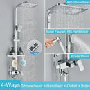 Matte black brass shower faucet set with shelf bathroom rainfall tap
