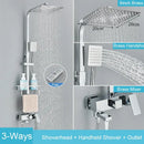 Matte black brass shower faucet set with shelf bathroom rainfall tap