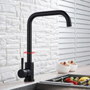 Matte black & brushed nickel kitchen faucet with curved spout