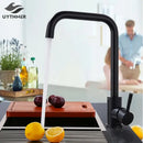 Matte black & brushed nickel kitchen faucet with curved spout