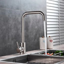 Matte black & brushed nickel kitchen faucet with curved spout