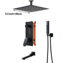 Matte black digital display shower faucet set bathroom rainfall head