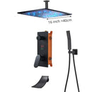 Matte black digital display shower faucet set bathroom rainfall head