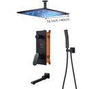 Matte black digital display shower faucet set bathroom rainfall head