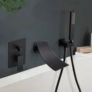 Matte black dual handle bathtub faucet set with handheld shower bathroom