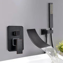 Matte black dual handle bathtub faucet set with handheld shower bathroom