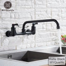 Matte black dual handle kitchen faucet with swivel hot cold water tap