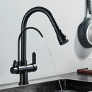 Matte black dual modes kitchen faucet with pull down sprayer