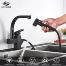 Matte black dual spout kitchen faucet with pull out spray mixer