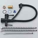 Matte black dual spout kitchen faucet with water purification