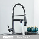 Matte black flexible led kitchen faucet with dual spout mixer