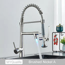 Matte black flexible led kitchen faucet with dual spout mixer