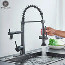 Matte black flexible led kitchen faucet with dual spout mixer