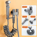 Matte black hygienic bidet sprayer with coiled hose for bathroom