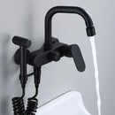 Matte black kitchen mixer tap with integrated handheld showerhead
