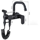 Matte black kitchen mixer tap with integrated handheld showerhead
