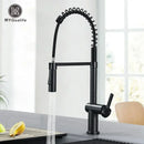 Matte black kitchen sink faucet with pull down spring sprayer