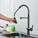 Matte black kitchen sink faucet with pull down spring sprayer