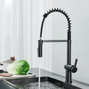 Matte black kitchen sink faucet with pull down spring sprayer