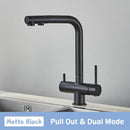 Matte black kitchen water purifier faucet with pull out spray mixer