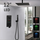 Matte black led digital shower faucet set bathroom rain head