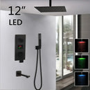 Matte black led digital shower faucet set bathroom rain head