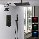 Matte black led digital shower faucet set bathroom rain head