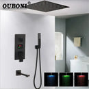 Matte black led digital shower faucet set bathroom rain head