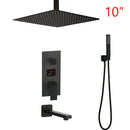 Matte black led digital shower faucet set bathroom rain head