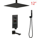 Matte black led digital shower faucet set bathroom rain head