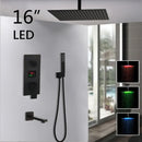 Matte black led digital shower faucet set bathroom rain head