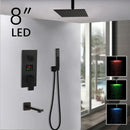 Matte black led digital shower faucet set bathroom rain head