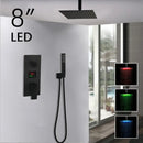 Matte black led digital shower faucet set bathroom rain head