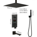 Matte black led digital shower faucet set bathroom rain head