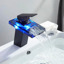 Matte black led waterfall basin faucet bathroom glass fixture