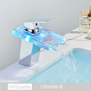 Matte black led waterfall basin faucet bathroom glass fixture