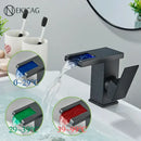 Matte black led waterfall basin faucet with temperature display kitchen