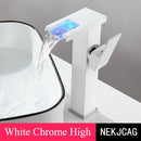 Matte black led waterfall basin faucet with temperature display kitchen