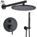 Matte black rain shower set bathroom round head and handheld spray