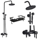 Matte black shower faucet set with handshower and tub spout bathroom