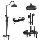 Matte black shower faucet set with handshower and tub spout bathroom