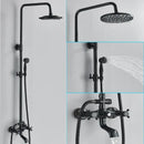 Matte black shower faucet set with handshower and tub spout bathroom