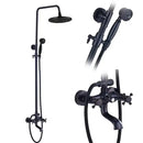 Matte black shower faucet set with handshower and tub spout bathroom